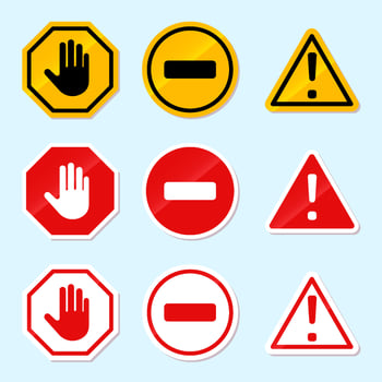 danger warning sign and symbols icon yellow red white color with exclamation mark set collection vector