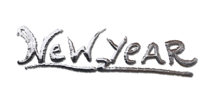 3d illustration, text new year brush stroke with embossed silver paint png