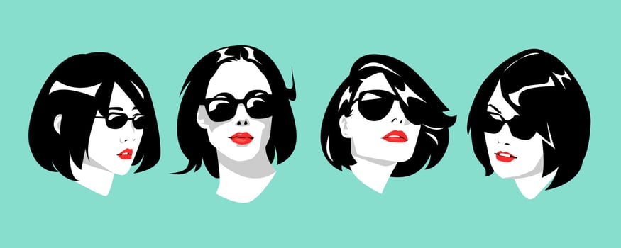 icon set of portraits of beautiful girls in glasses and short hair vector