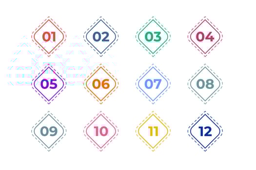 Bullet Points Numbers from One to Twelve vector