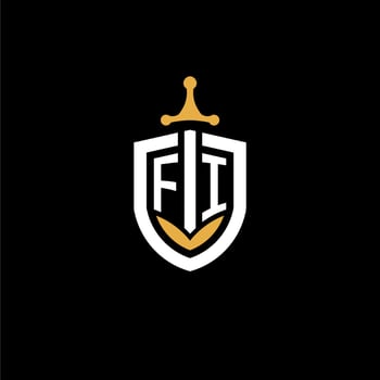 Creative letter FI logo gaming esport with shield and sword design ideas vector