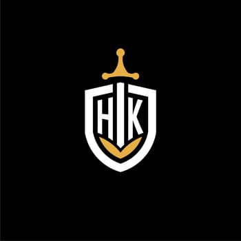 Creative letter HK logo gaming esport with shield and sword design ideas vector