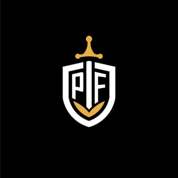 Creative letter PF logo gaming esport with shield and sword design ideas vector