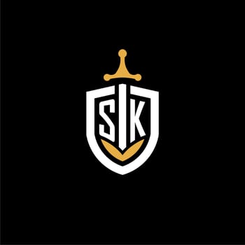 Creative letter SK logo gaming esport with shield and sword design ideas vector