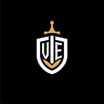 Creative letter VE logo gaming esport with shield and sword design ideas vector