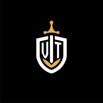 Creative letter VT logo gaming esport with shield and sword design ideas vector