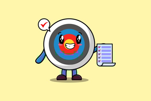 Cute cartoon Archery target holding checklist note vector