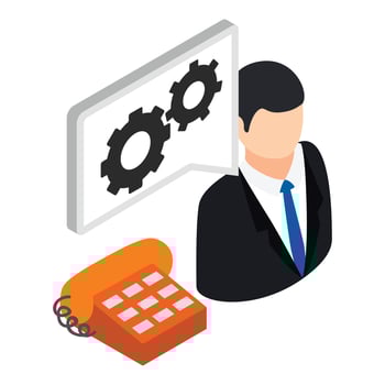 Technical support icon isometric vector. Male consultant and landline telephone vector