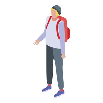 Red modern backpack icon, isometric style vector