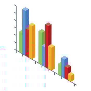 Colorful bars chart icon, isometric style vector