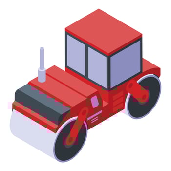 Red road roller icon, isometric style vector