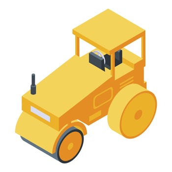 Yellow road roller icon, isometric style vector