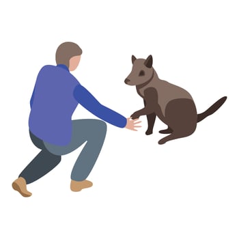Boy take dog paw icon, isometric style vector