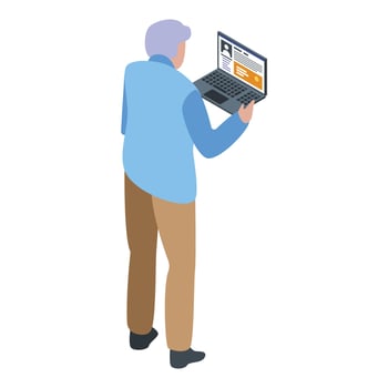 Grandfather laptop call icon, isometric style vector