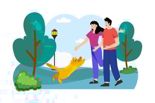 Couple walking with cat in park Illustration concept. A flat illustration isolated on white background vector