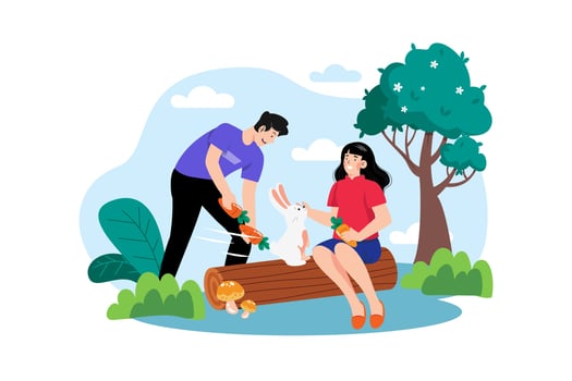Couple feeding little rabbit Illustration concept. A flat illustration isolated on white background vector