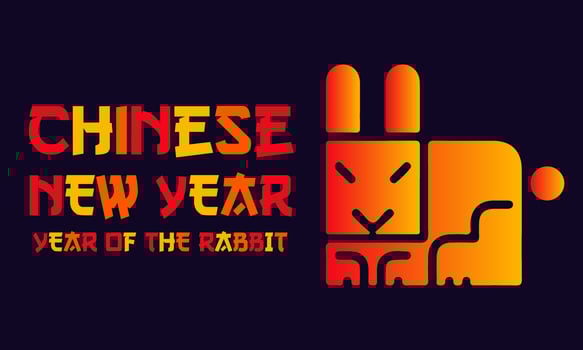 Happy Chinese New Year 2023 Rabbit greeting card with rabbit in right place. Vector Illustration. Simple