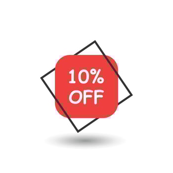10 off sale label icon in flat style. Discount banner with clock vector illustration on isolated background. Promo sign business concept.