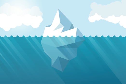 Underwater iceberg icon in flat style. Berg seascape vector illustration on isolated background. Antarctica ecology sign business concept.
