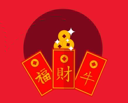 Chinese lucky red pocket Happy Chinese new year concept. Translation Wealth Year of Ox and Good luck vector