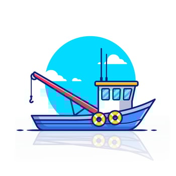 Trawler Boat Ship Cartoon Vector Icon Illustration. Water Transportation Icon Concept Isolated Premium Vector. Flat Cartoon Style