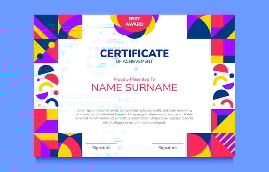 Flat Color Modern Geometric Certificate Template vector
