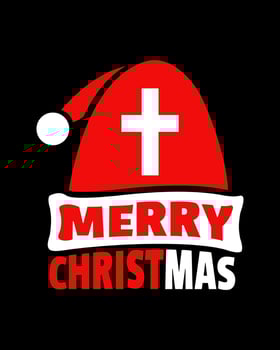 Merry christmas typography on black background with red santa claus's hat. Vector file.