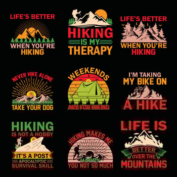 HIKING T-SHIRT DESIGN. HIKE MOUNTAIN T-SHIRT DESIGN vector