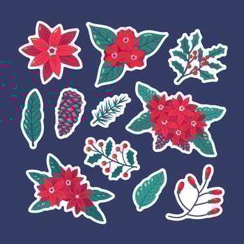 Christmas Poinsettias Sticker Collections vector