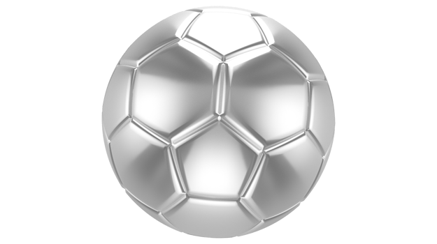3d realistic Sliver soccer ball on it isolated on transparent PNG background