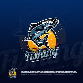 Fishing colorful esports logos, emblems.Vector illustration isolated on background vector
