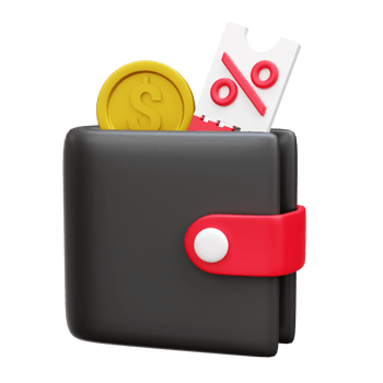 Wallet and coupon discount 3d icon render illustration png