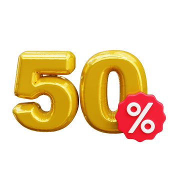 50 percent gold discount 3d icon render illustration png