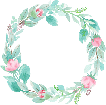 Watercolor Floral Wreath. Pink Flowers and Mint Leaves Hand Drawn Illustration png
