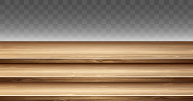 Step wooden table top, 3-tier display stand vector
