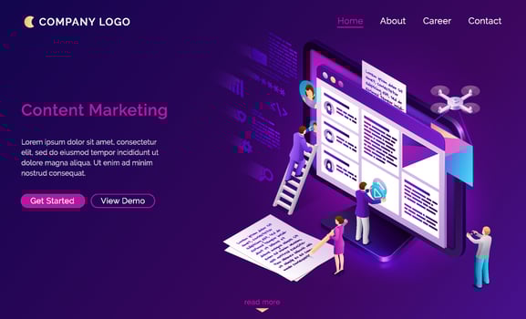Vector landing page about content marketing