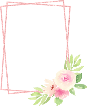 Frame with Two Pink Glitter Rectangles and a Bouquet of Light Pink Flowers and Green Leaves Elegant Floral Decoration png