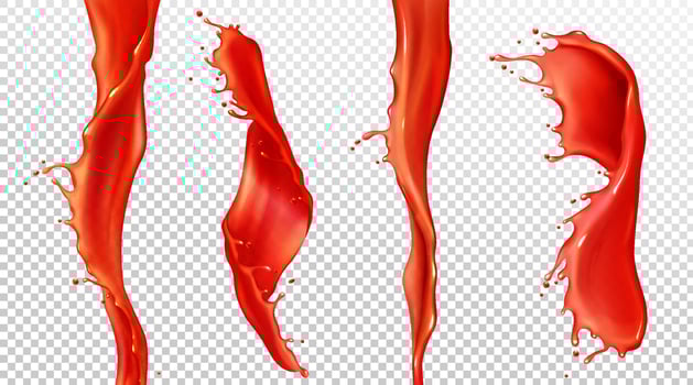 Vector realistic splash and stream of tomato juice