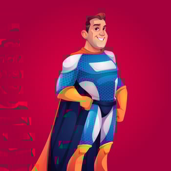Superhero in blue costume with cape vector