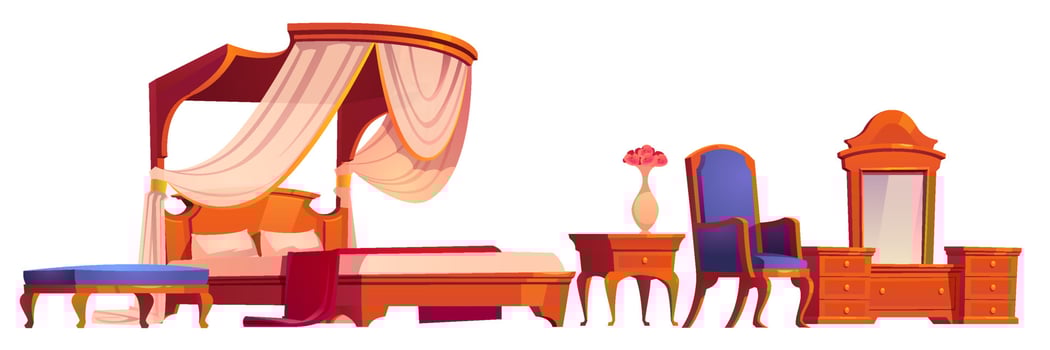 Wooden furniture for old victorian bedroom vector