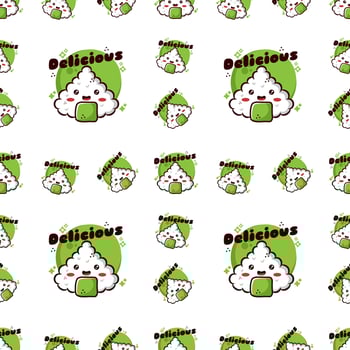 CUTE CARTOON ILLUSTRATION OF ASIAN SUSHI FOOD SEAMLESS PATTERN vector