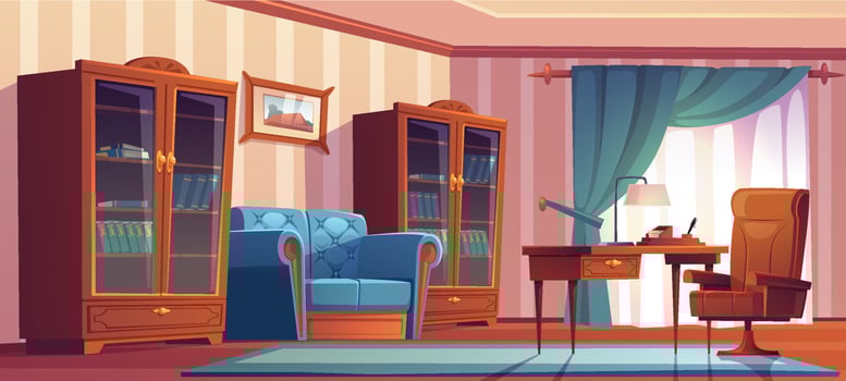 Vintage home office interior with wooden furniture vector