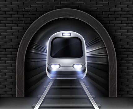 Vector realistic modern subway train in tunnel