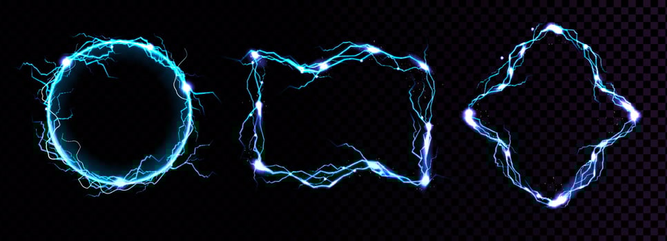 Lightning frames electric blue thunderbolt borders vector