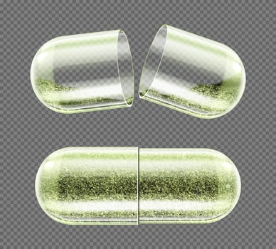 Herb capsule, nutritional supplement, powder pills vector