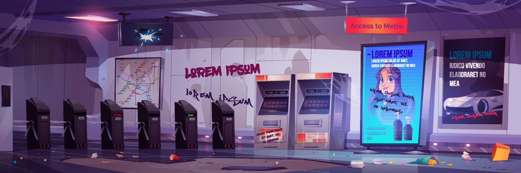 Messy interior of entrance to metro station vector