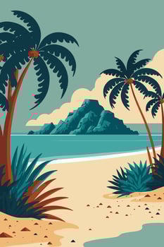 tropical summer beach ocean sunset and sunrise view cartoon vector illustration