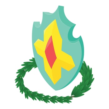 Crusader shield icon, isometric style vector