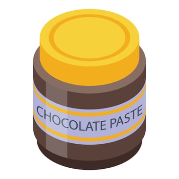 Chocolate paste glass jar icon, isometric style vector