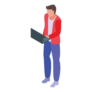 Laptop use free wifi zone icon, isometric style vector